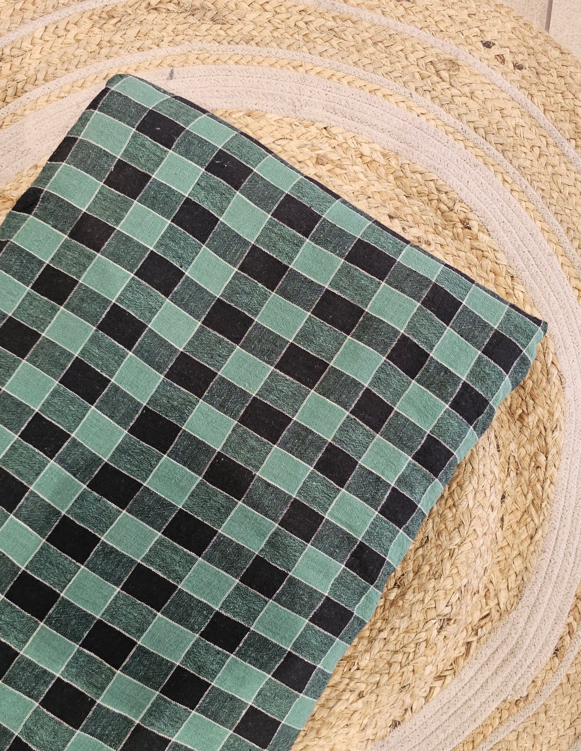 Black green checks kala cotton textile fabric