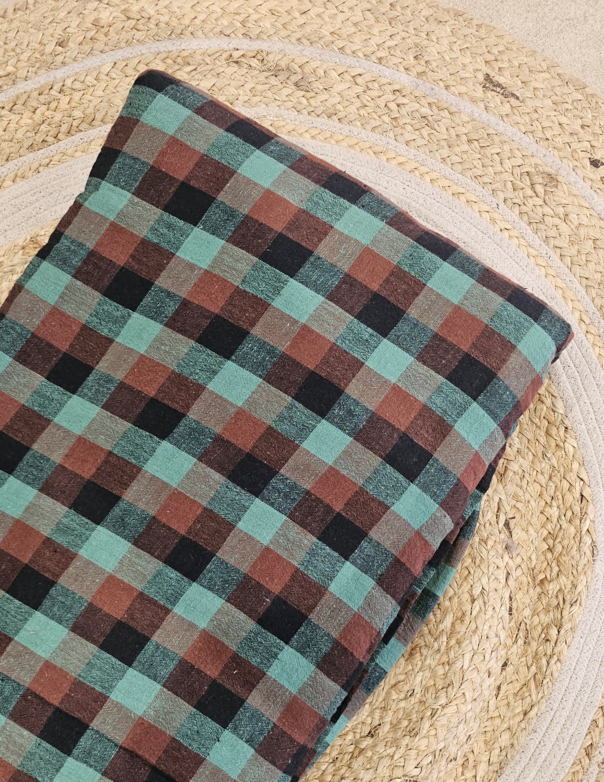 Black multi checks kala cotton textile fabric