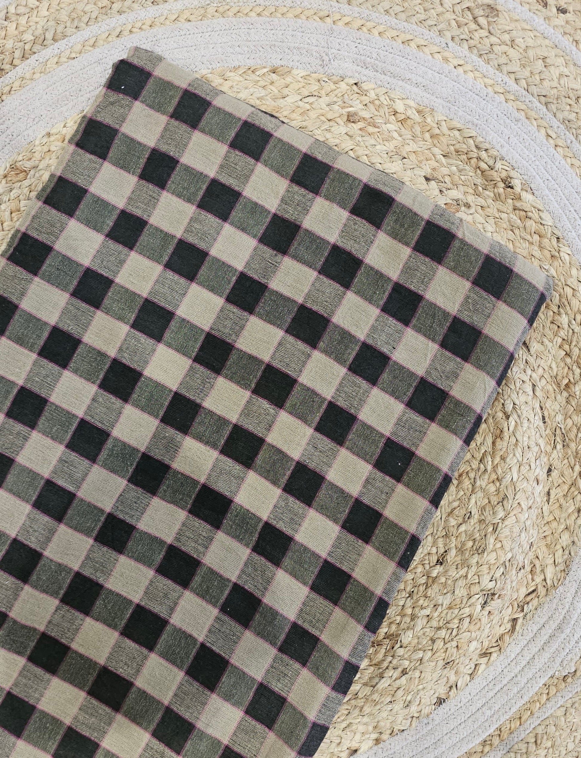 Dusty Black checks kala cotton textile fabric