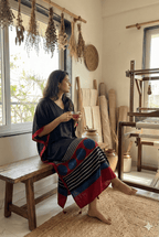Black Hem Circle Ajrakh Handblock Kaftan - Neela Ghar