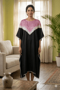 Black/Pink Shibori ombre silk kaftan Neela Ghar dress - Neela Ghar