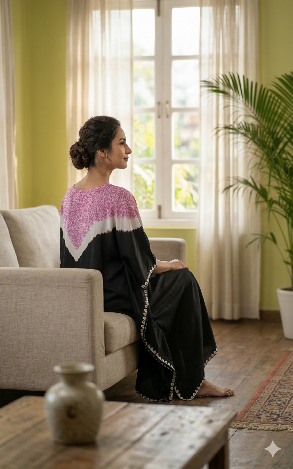 Shibori ombre silk kaftan dress