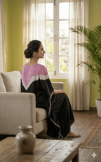 Black/Pink Shibori ombre silk kaftan Neela Ghar dress - Neela Ghar