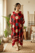Mud Red Ajrakh Handblock Multi Circle Kaftan - Neela Ghar