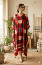 Mud Red Ajrakh Handblock Multi Circle Kaftan - Neela Ghar