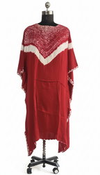 Red Shibori Handcrafted Ombre Kaftan Dress, Modal Silk, Red Pink  Maxi for Women, Free Size