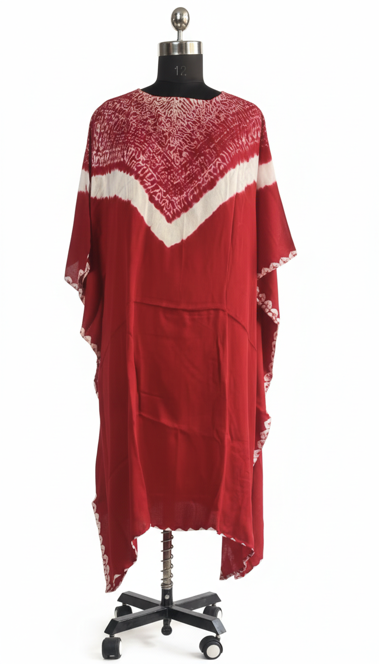 Red Shibori Handcrafted Ombre Kaftan Dress, Modal Silk, Red Pink  Maxi for Women, Free Size