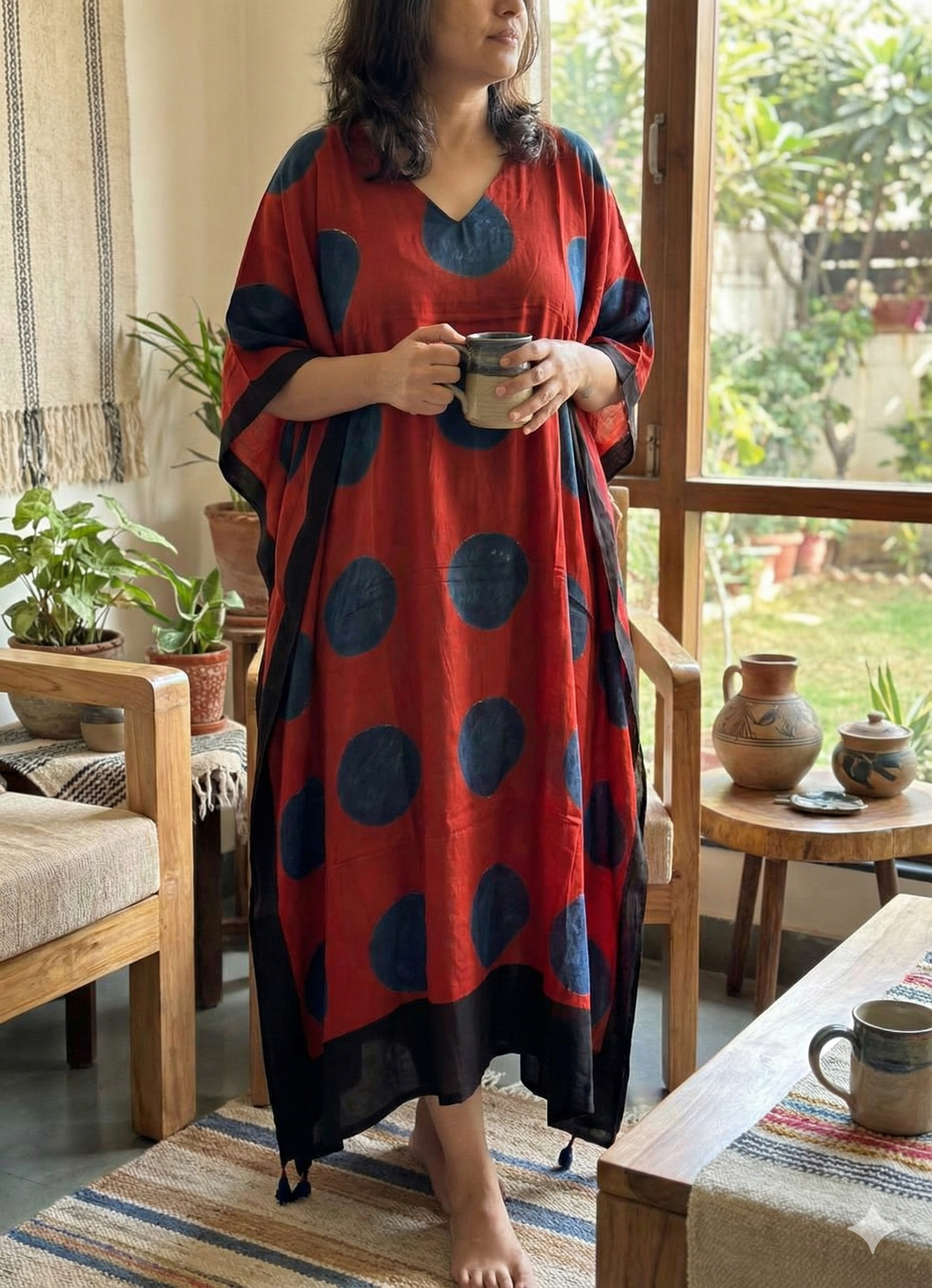 Rust Red Ajrakh Handblock Circle Kaftan