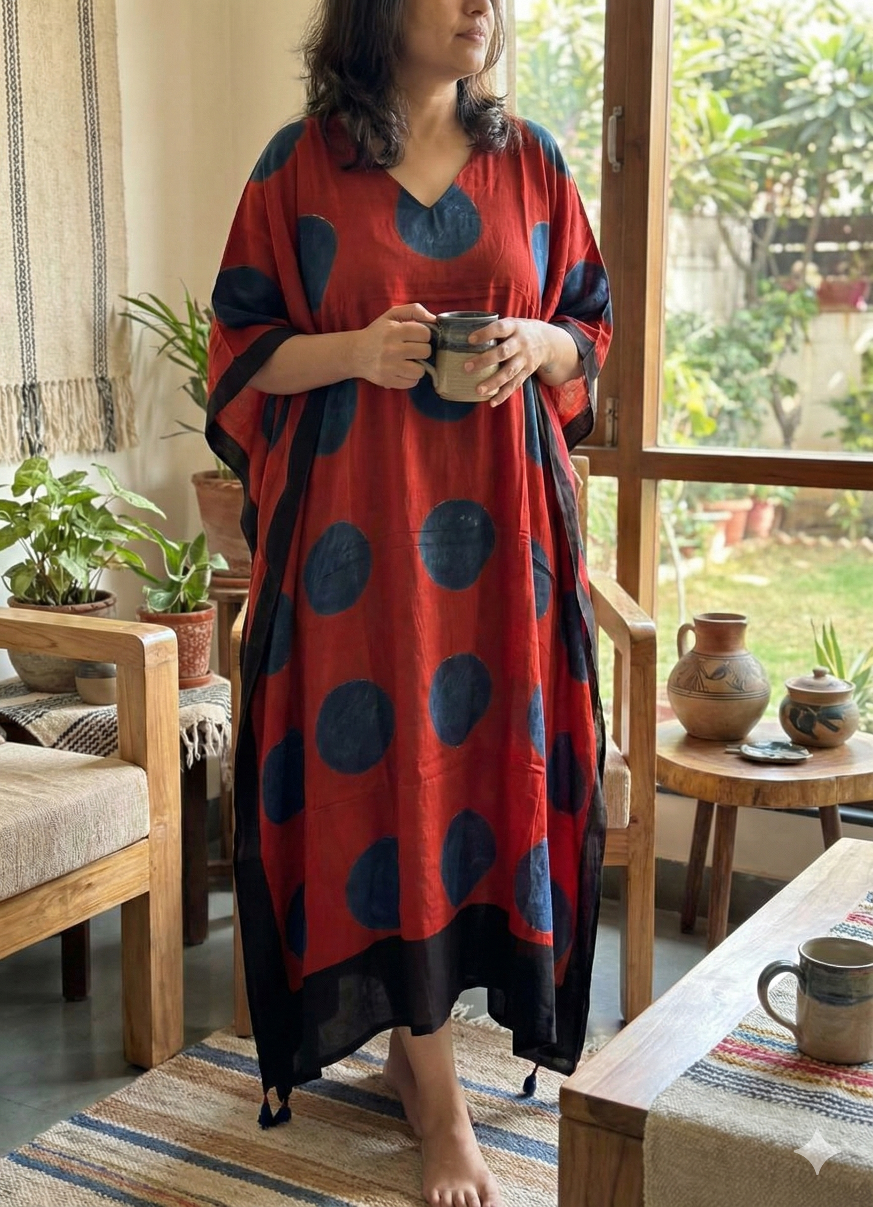 Rust Red Ajrakh Handblock Circle Kaftan