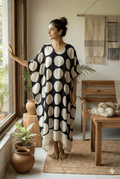 Black White Classic Ajrakh Handblock Kaftan
