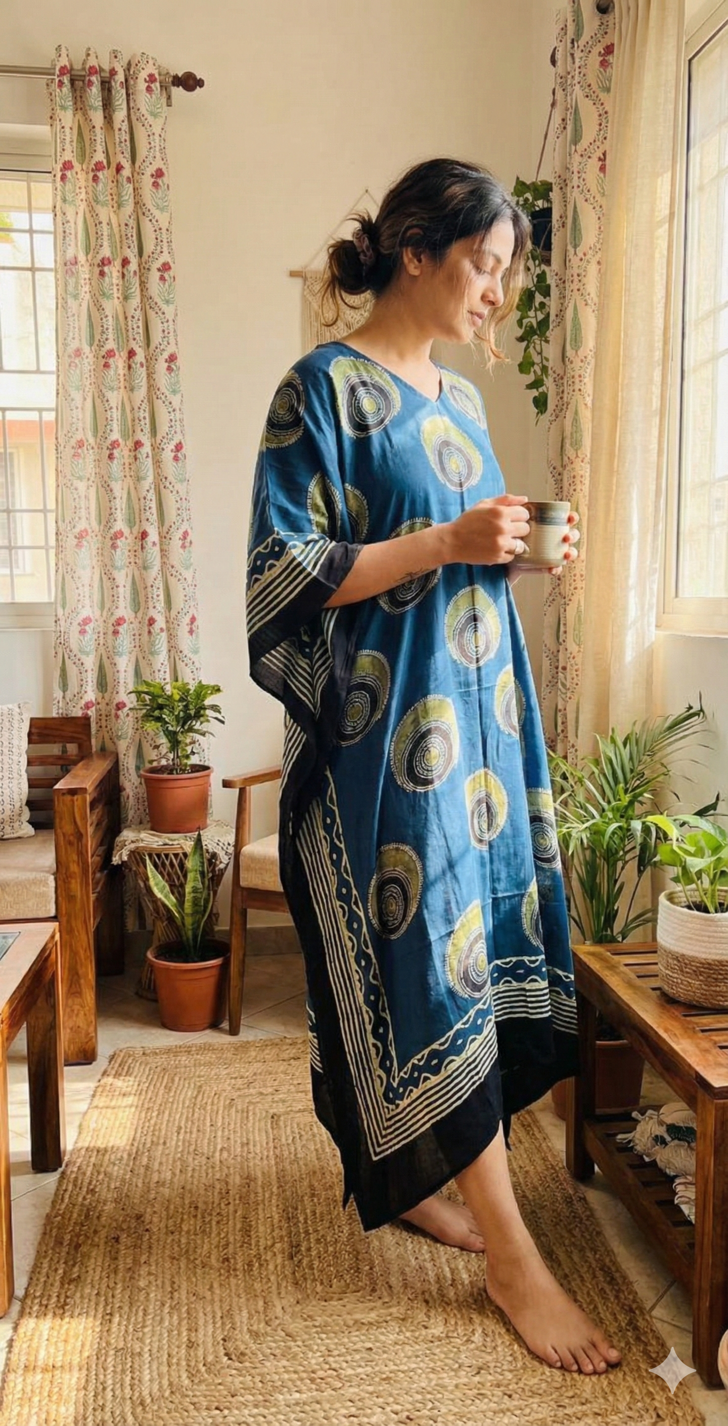 Indigo Evil Eye Ajrakh Handblock Kaftan