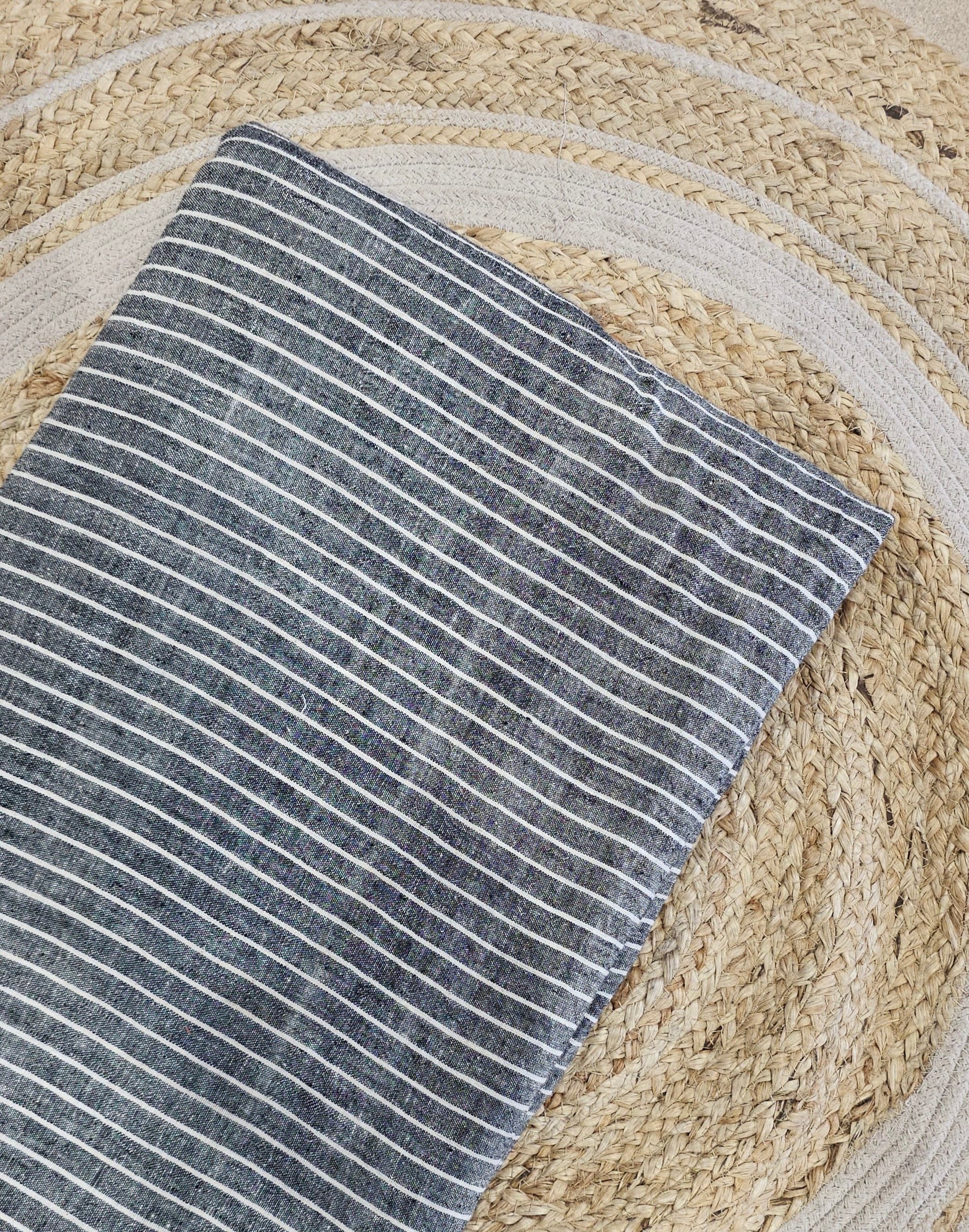 Grey white stripes kala cotton textile fabric