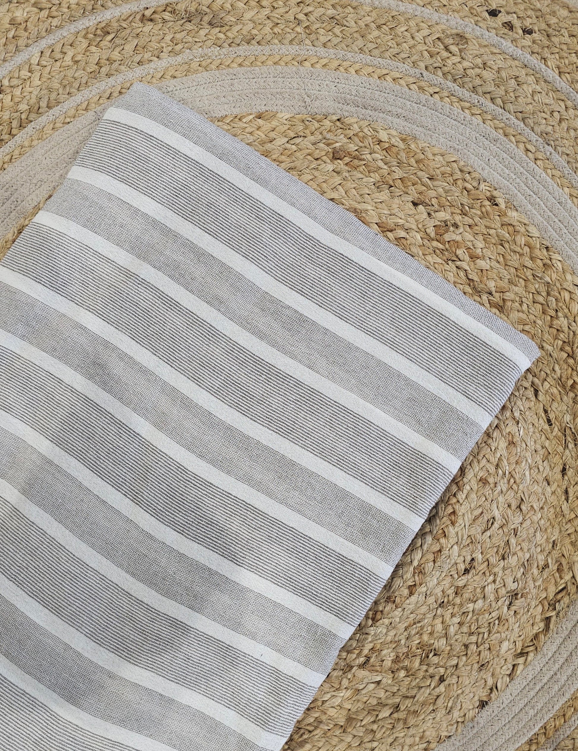 Grey white thick stripes kala cotton textile fabric