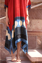 Mud Rust Ajrakh Handblock Kaftan - Neela Ghar
