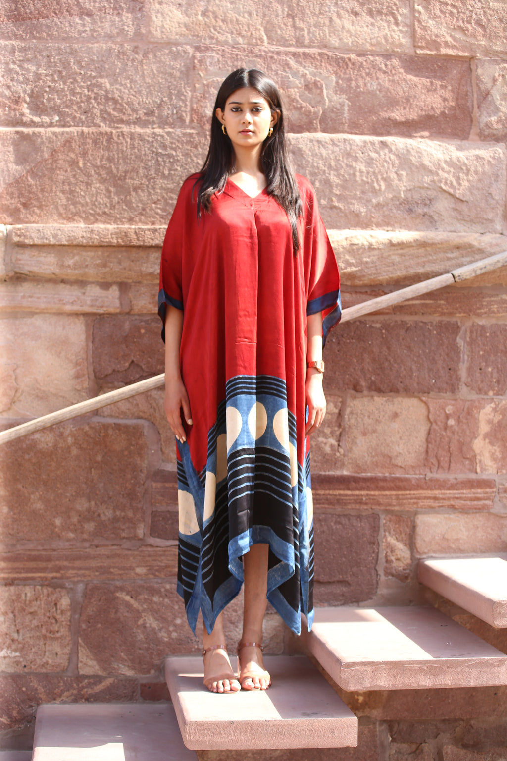 Mud Rust Ajrakh Handblock Kaftan