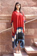 Mud Rust Ajrakh Handblock Kaftan - Neela Ghar