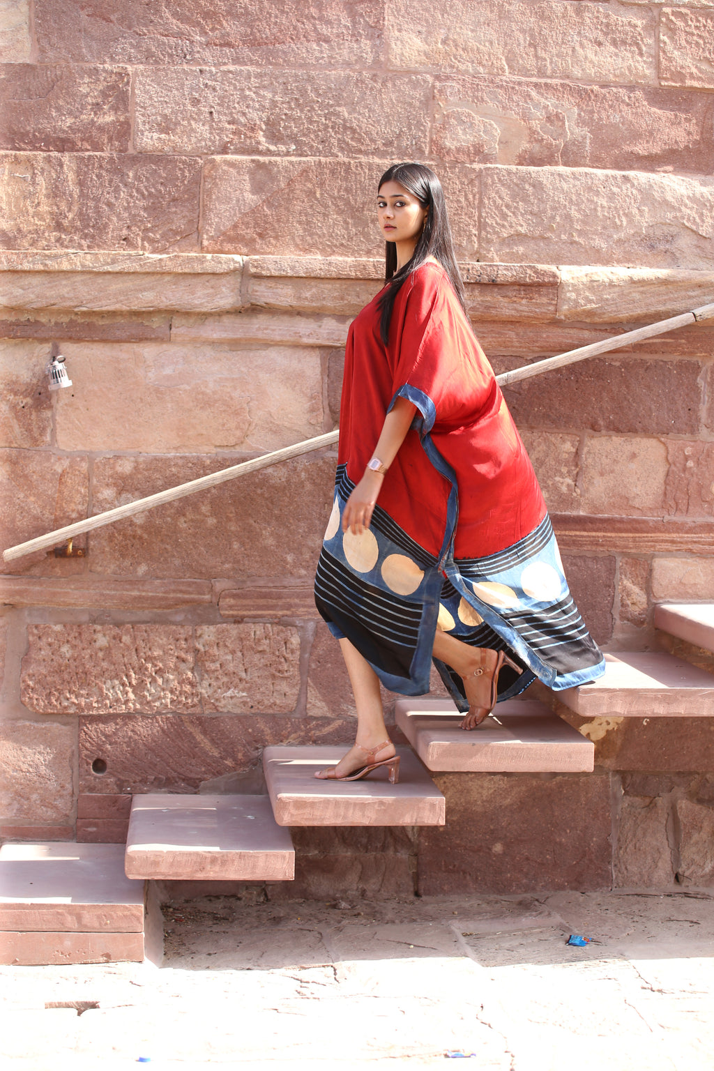 Mud Rust Ajrakh Handblock Kaftan