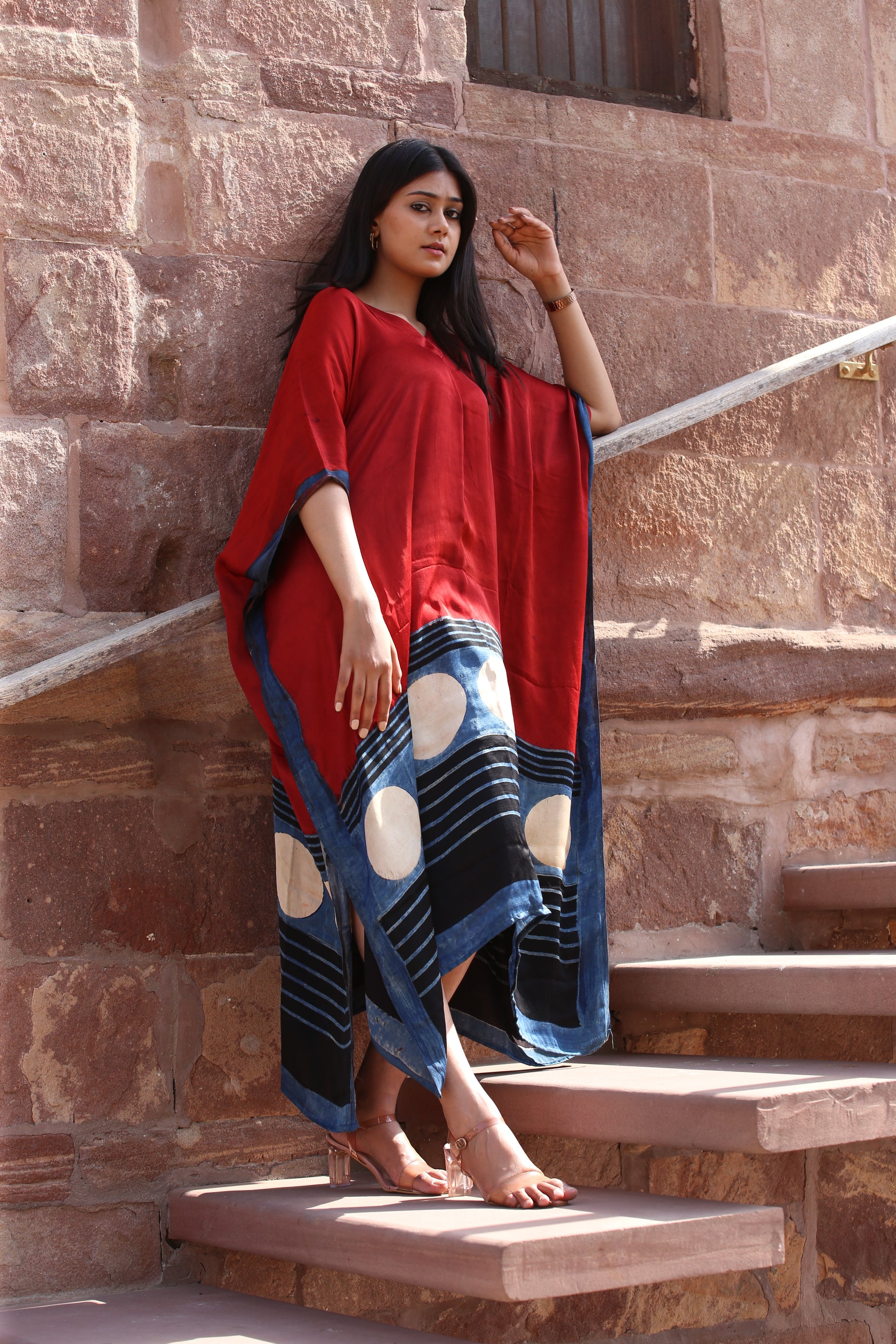 Mud Rust Ajrakh Handblock Kaftan