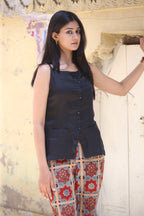 Ajrakh Handblock Kala Cotton Straight Pants - Neela Ghar