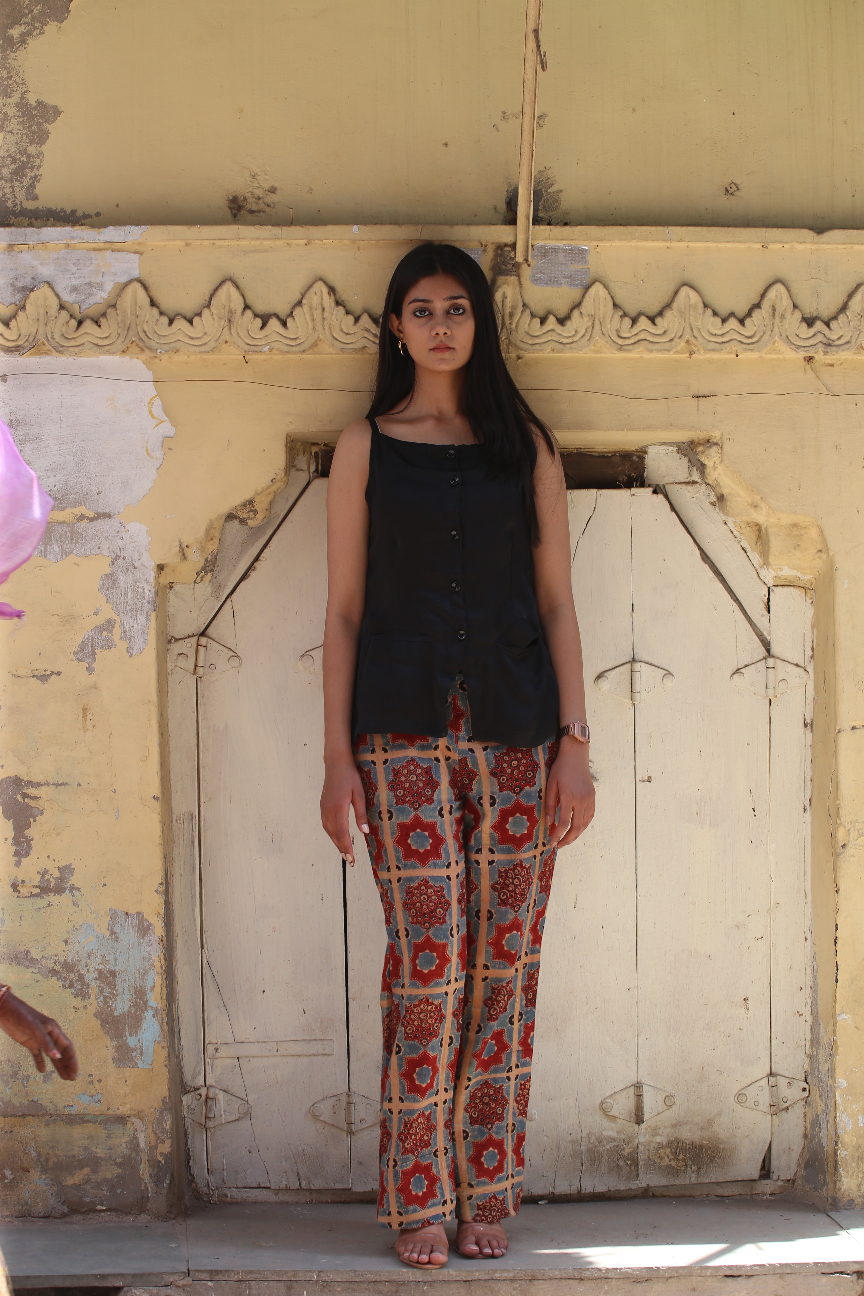 Ajrakh Handblock Kala Cotton Straight Pants - Neela Ghar