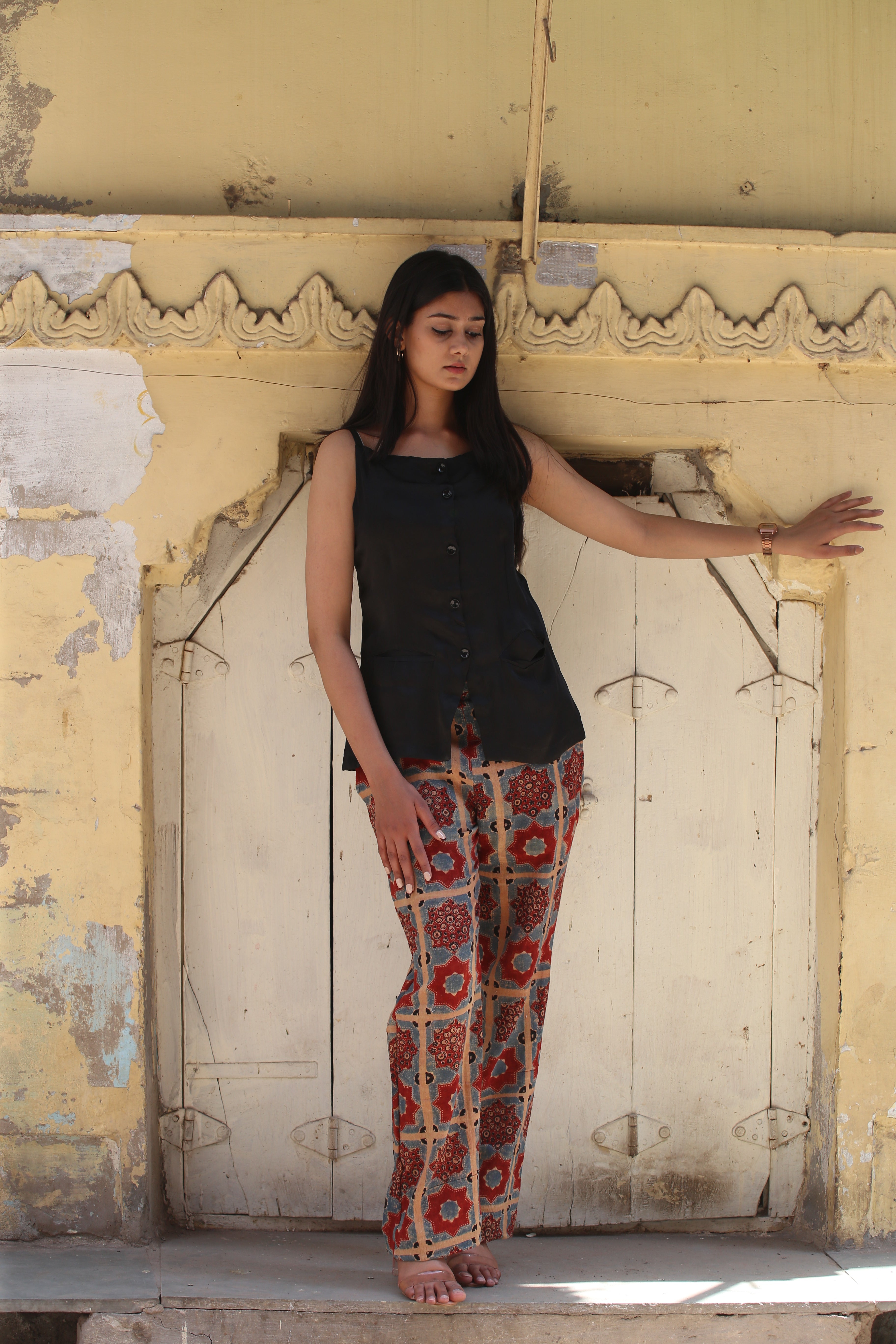 Black Modal Silk Vest with Straps - Neela Ghar