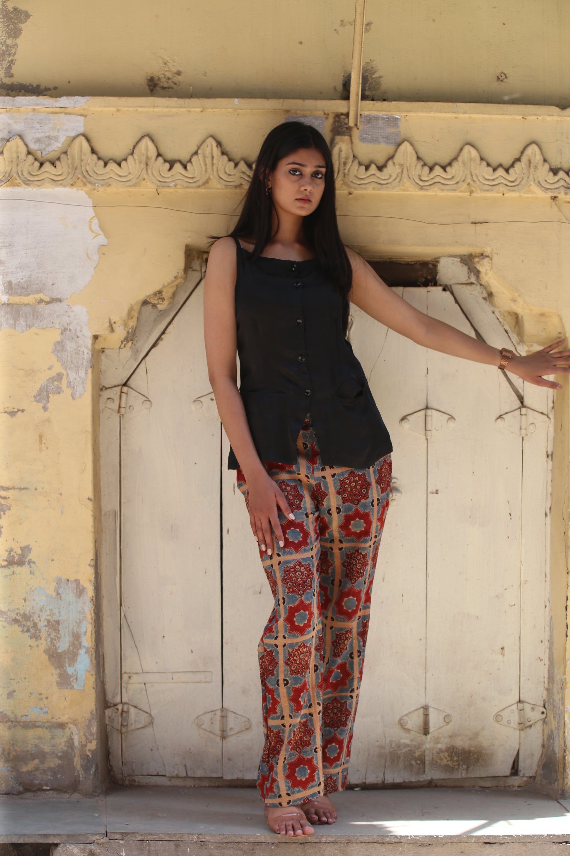 Ajrakh Handblock Kala Cotton Straight Pants