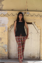 Ajrakh Handblock Kala Cotton Straight Pants - Neela Ghar