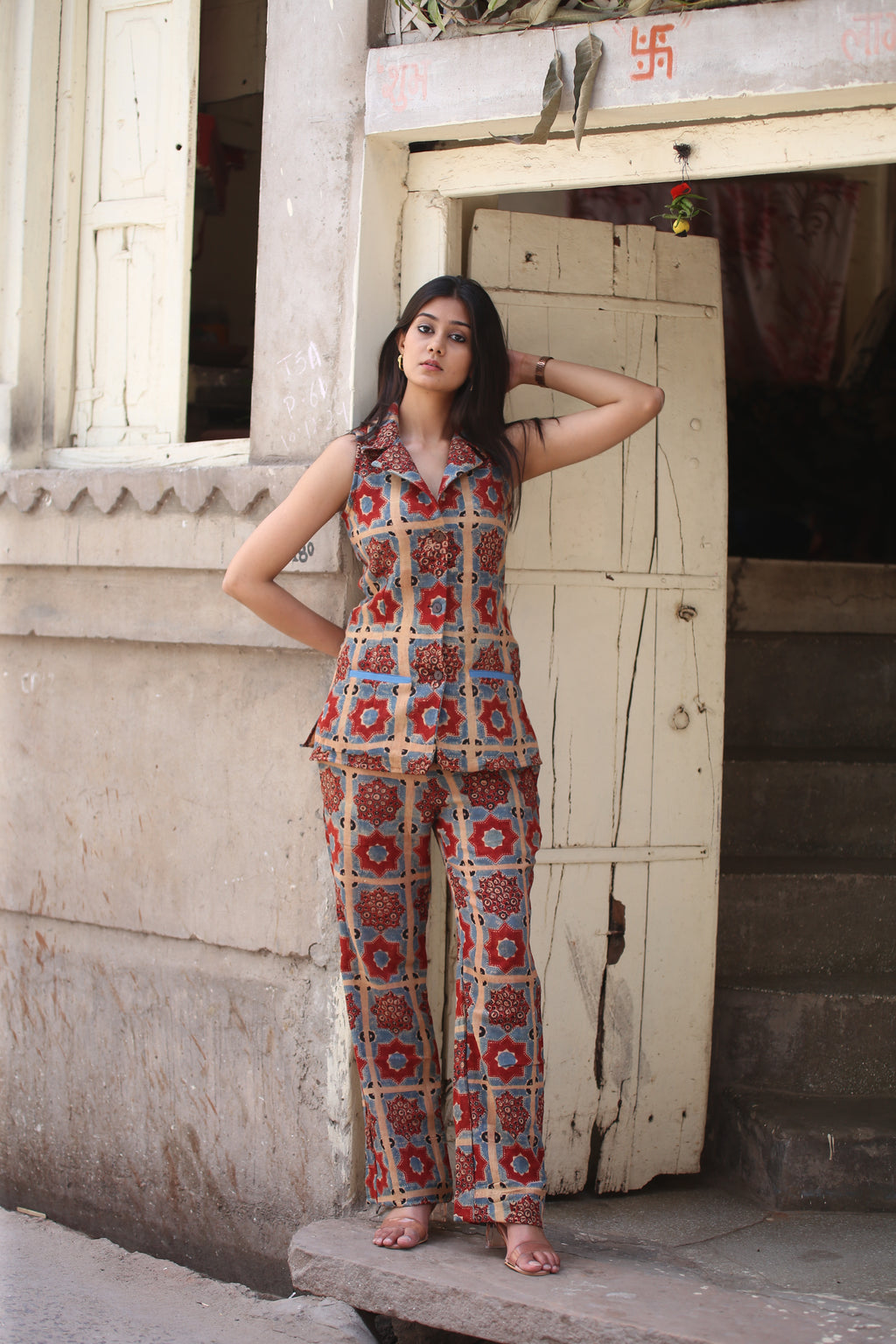 Ajrakh Handblock Kala Cotton Long Vest