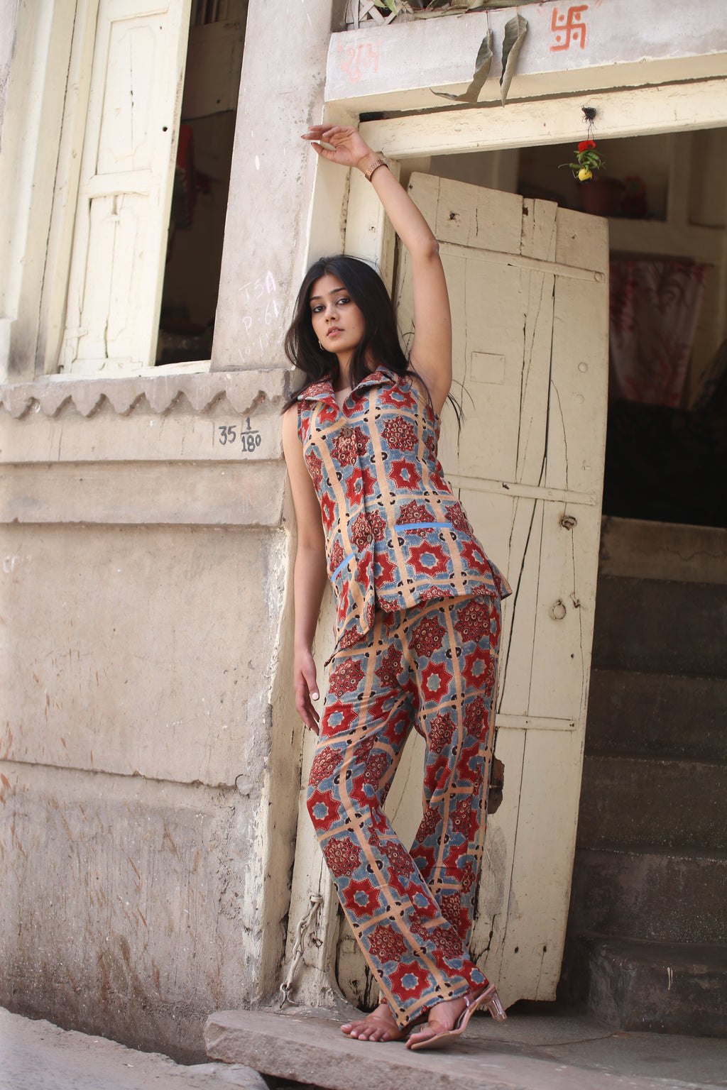 Ajrakh Handblock Kala Cotton Long Vest