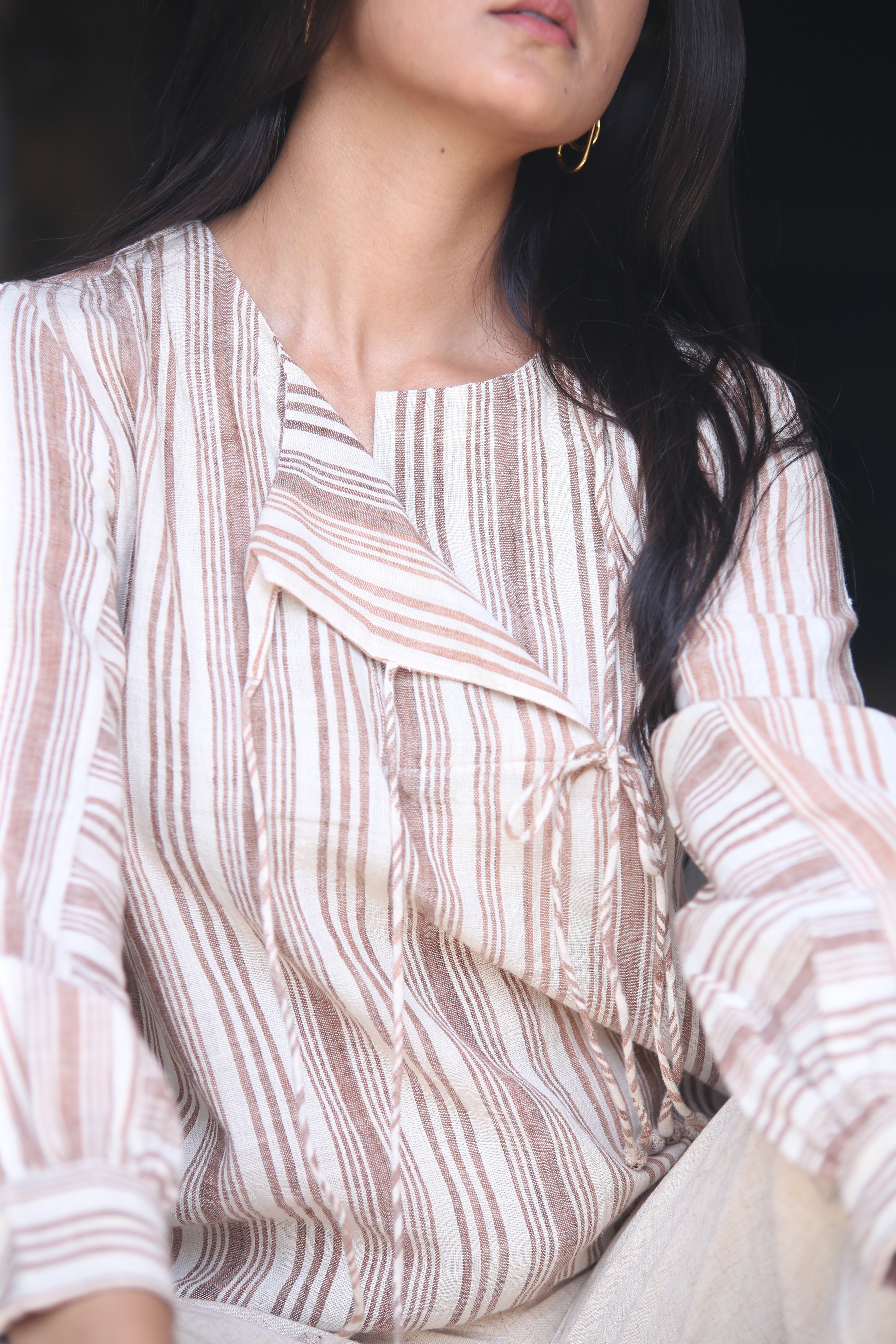 Soft Flowy Sustainable Fashion Design with Striped Kala Cotton Shirt - Neela Ghar