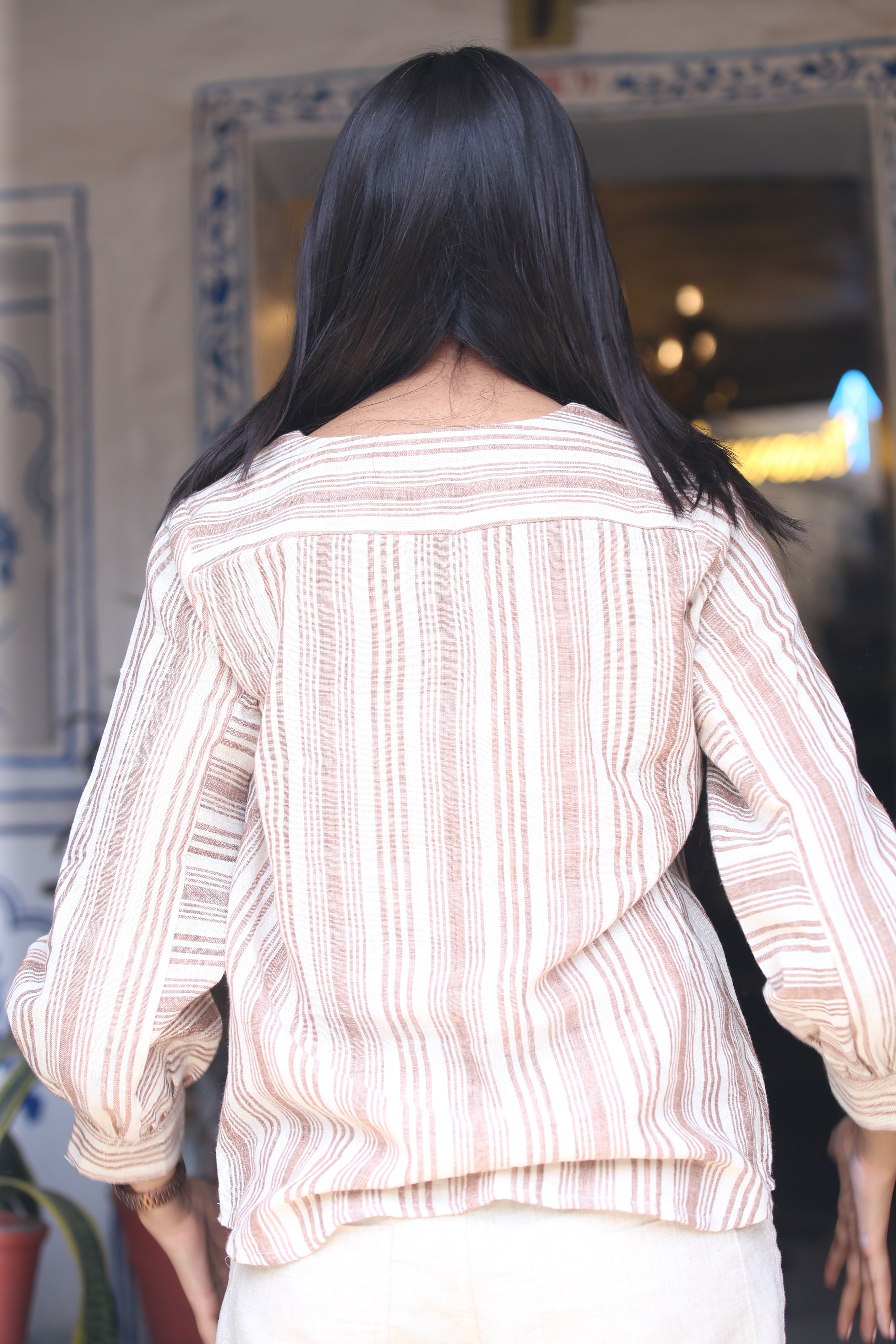 Soft Flowy Sustainable Fashion Design with Striped Kala Cotton Shirt - Neela Ghar