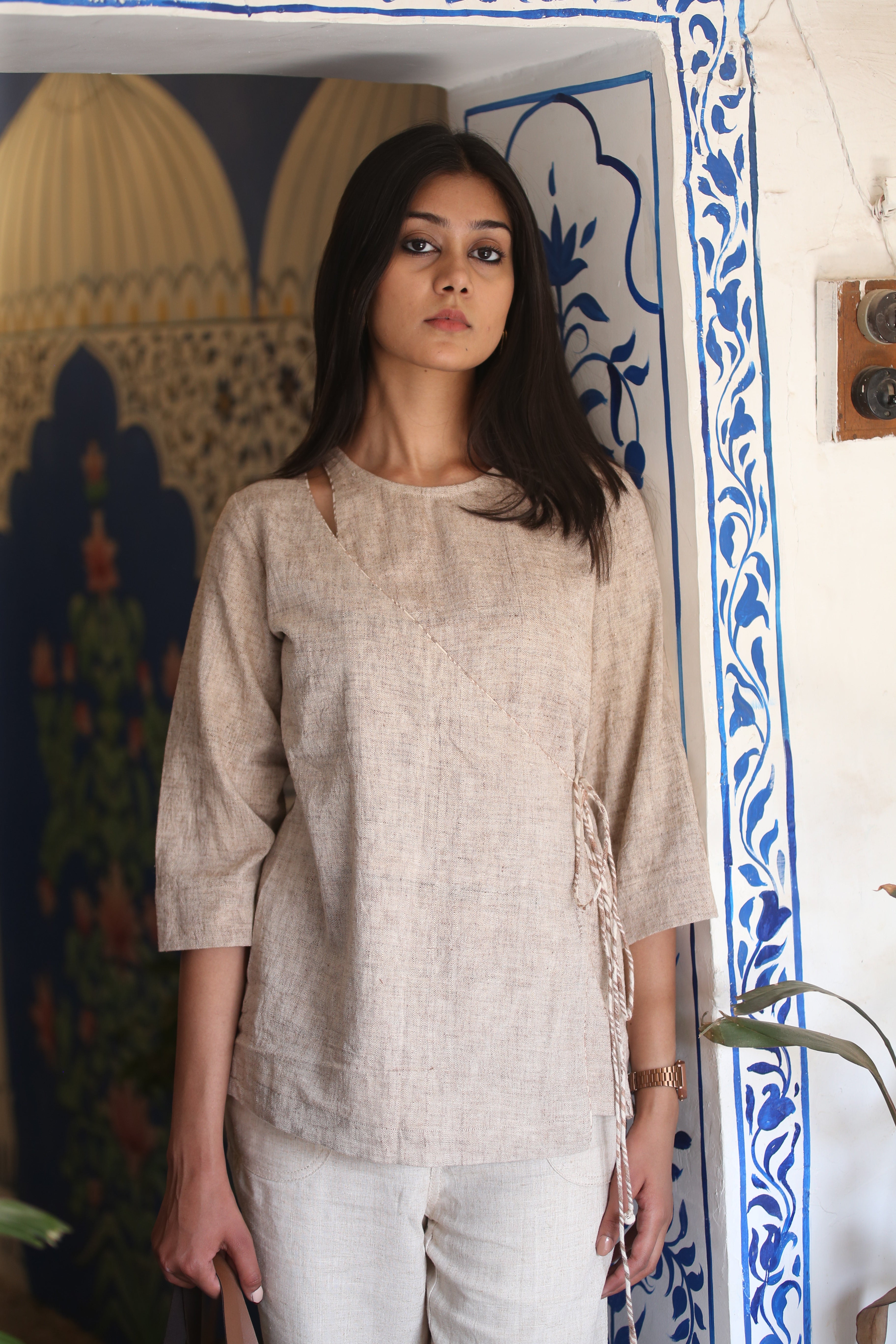 Beige Chic Cotton Top in Modern Kala Cotton - Neela Ghar