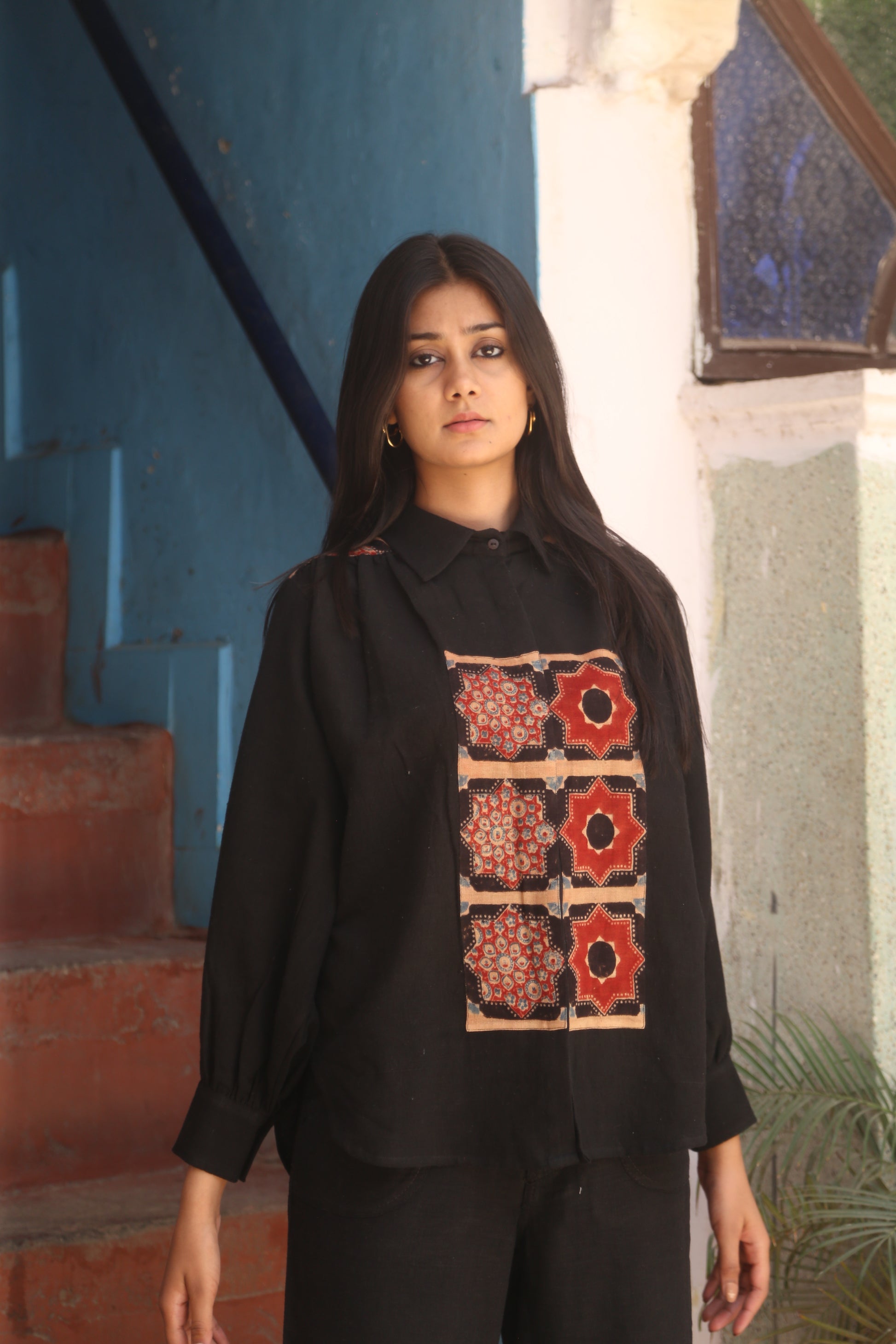 Ajrakh Panelled Kala Cotton Shirt