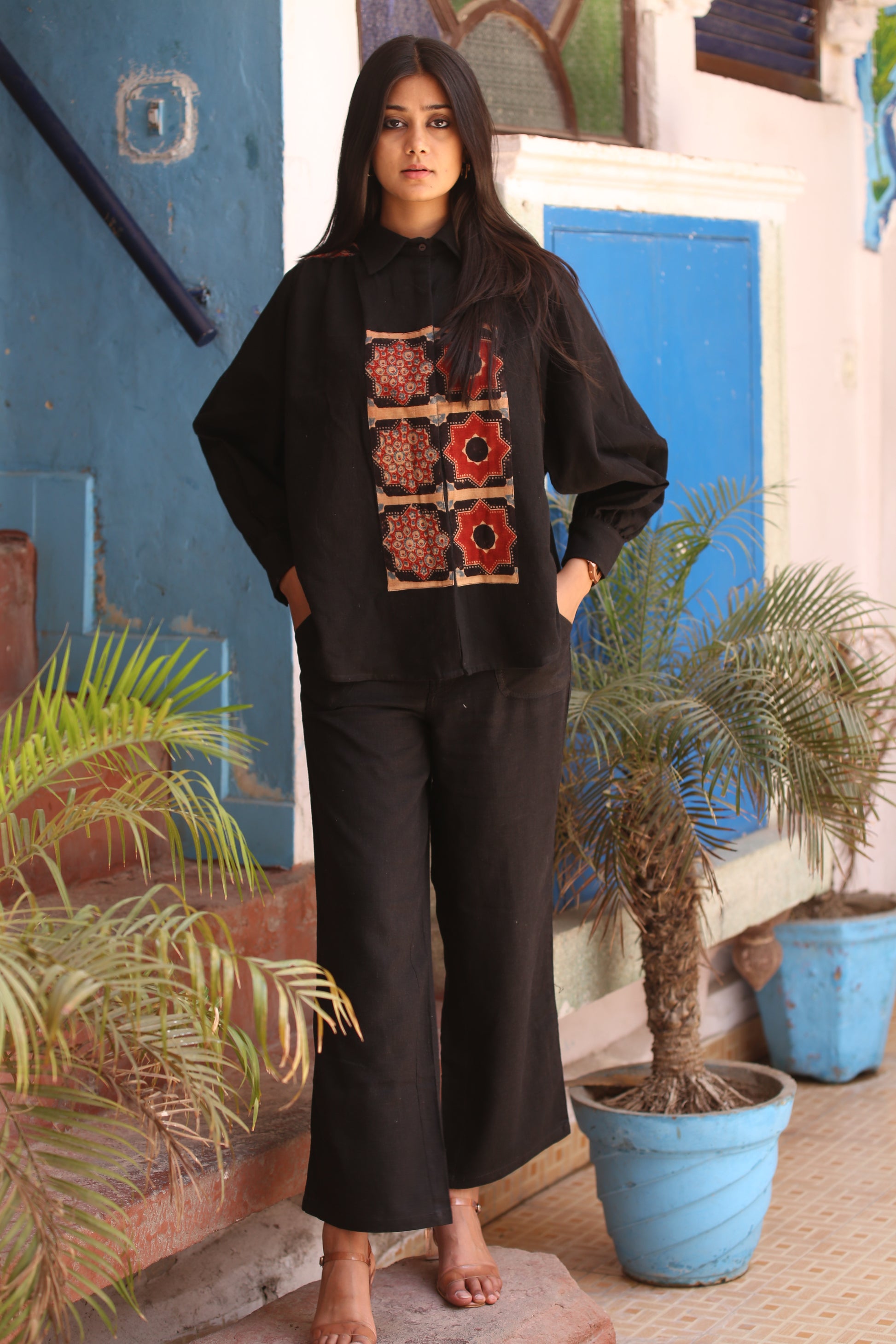 Ajrakh Panelled Kala Cotton Shirt