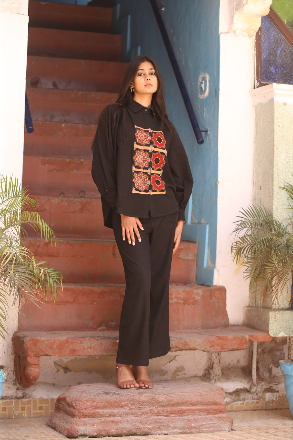 Ajrakh Panelled Kala Cotton Shirt
