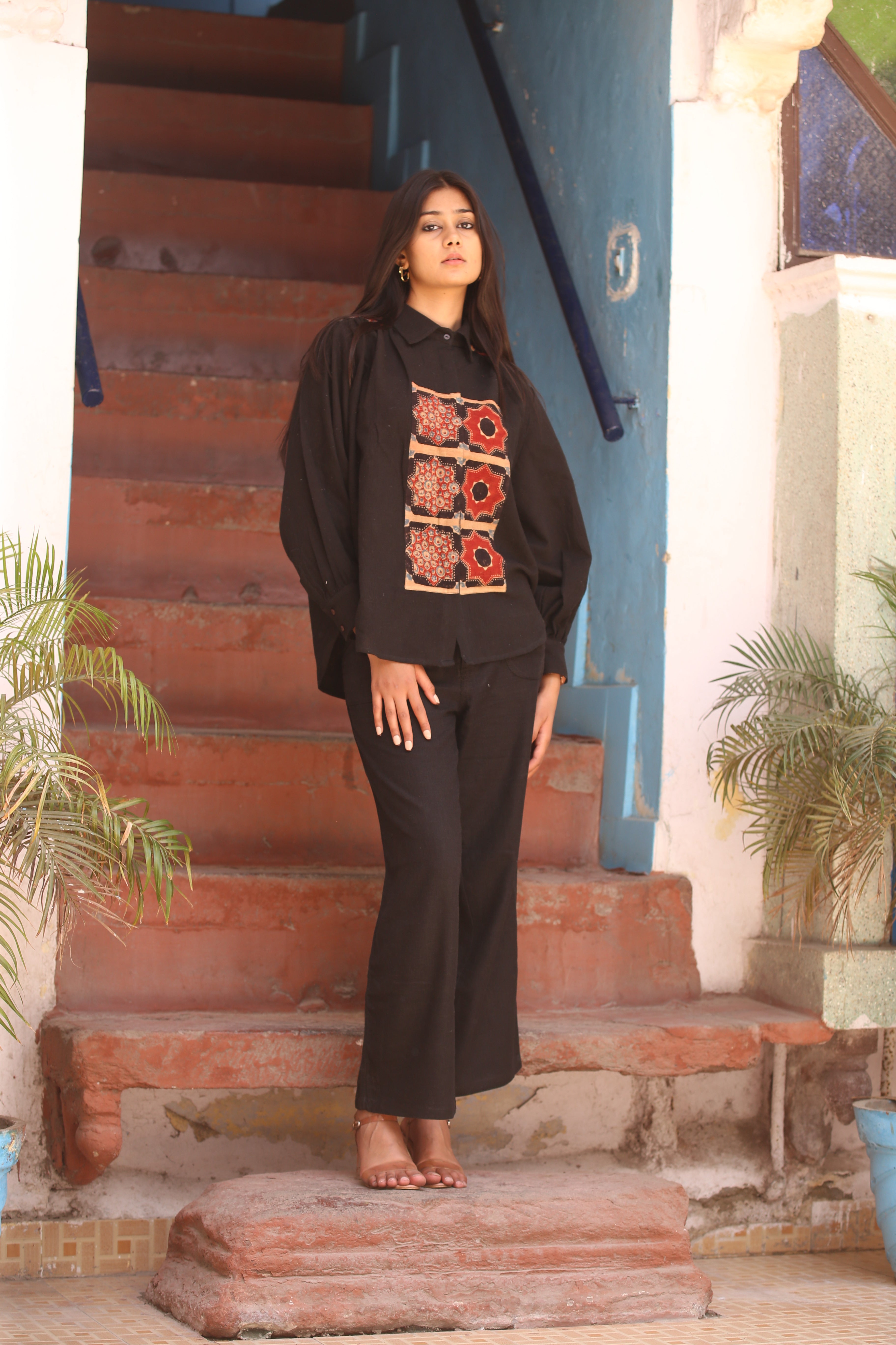 Ajrakh Panelled Kala Cotton Shirt - Neela Ghar