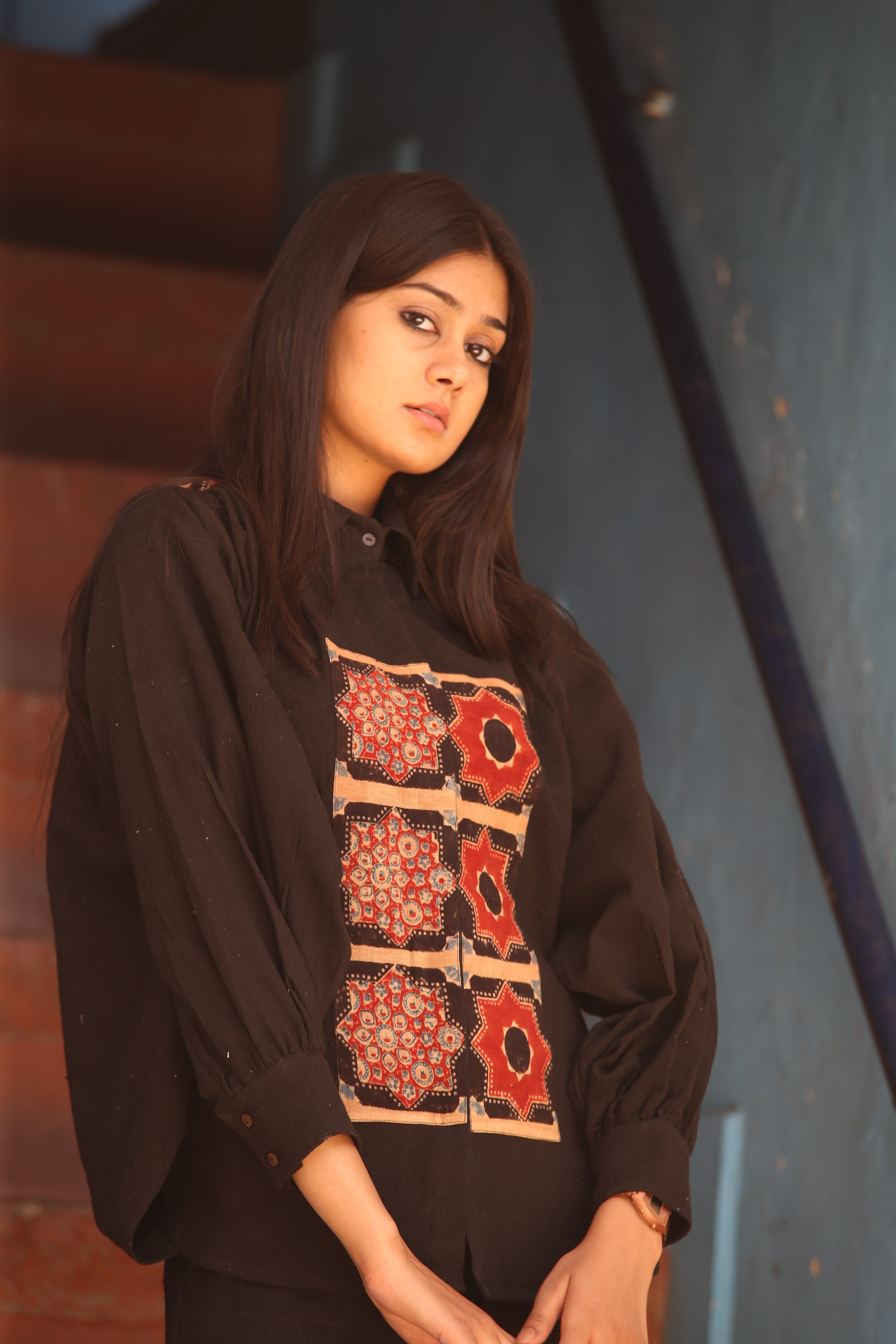 Ajrakh Panelled Kala Cotton Shirt - Neela Ghar