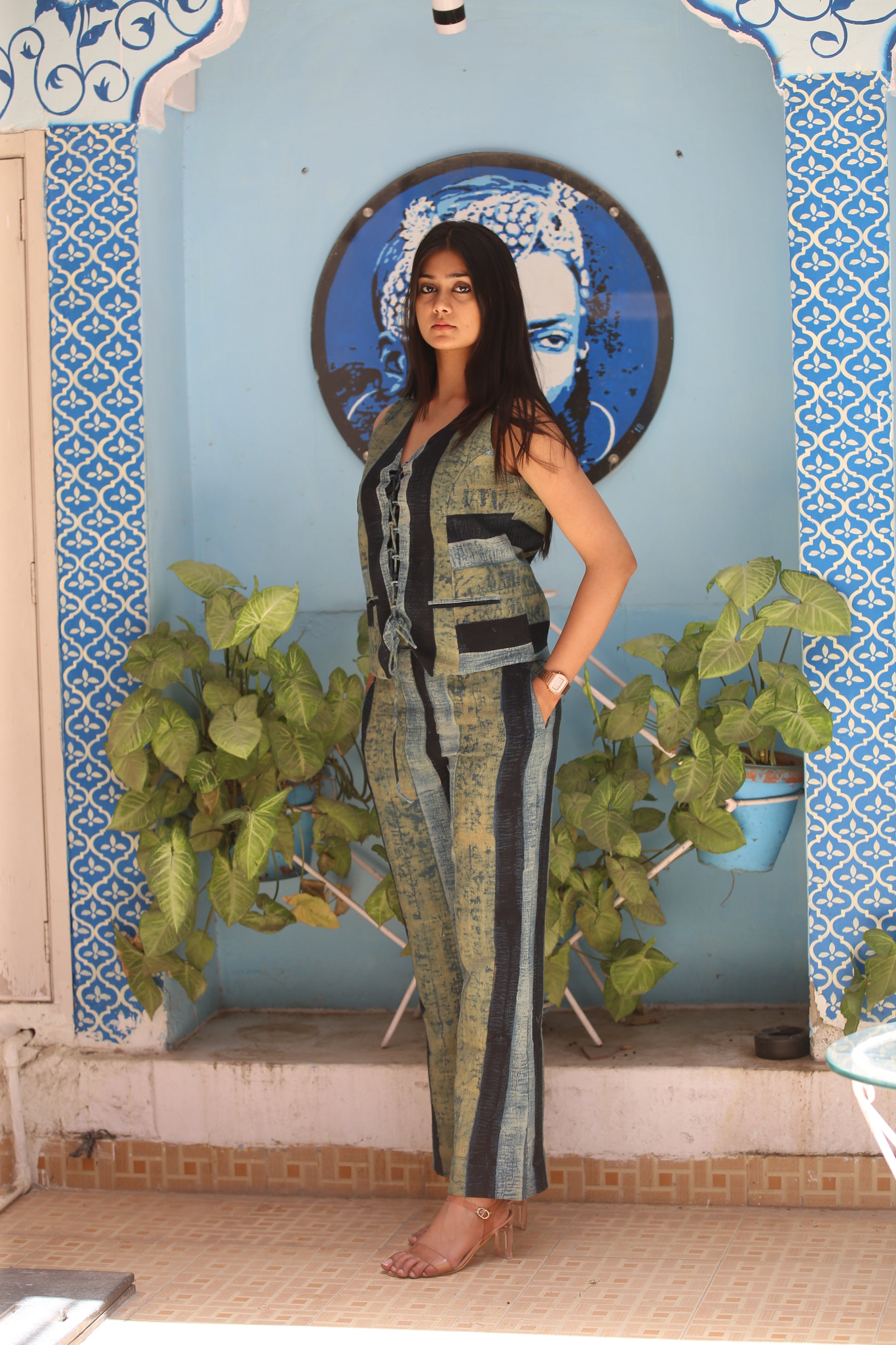 Indigo Striped Tie-Up Kala Cotton Co-Ord Set