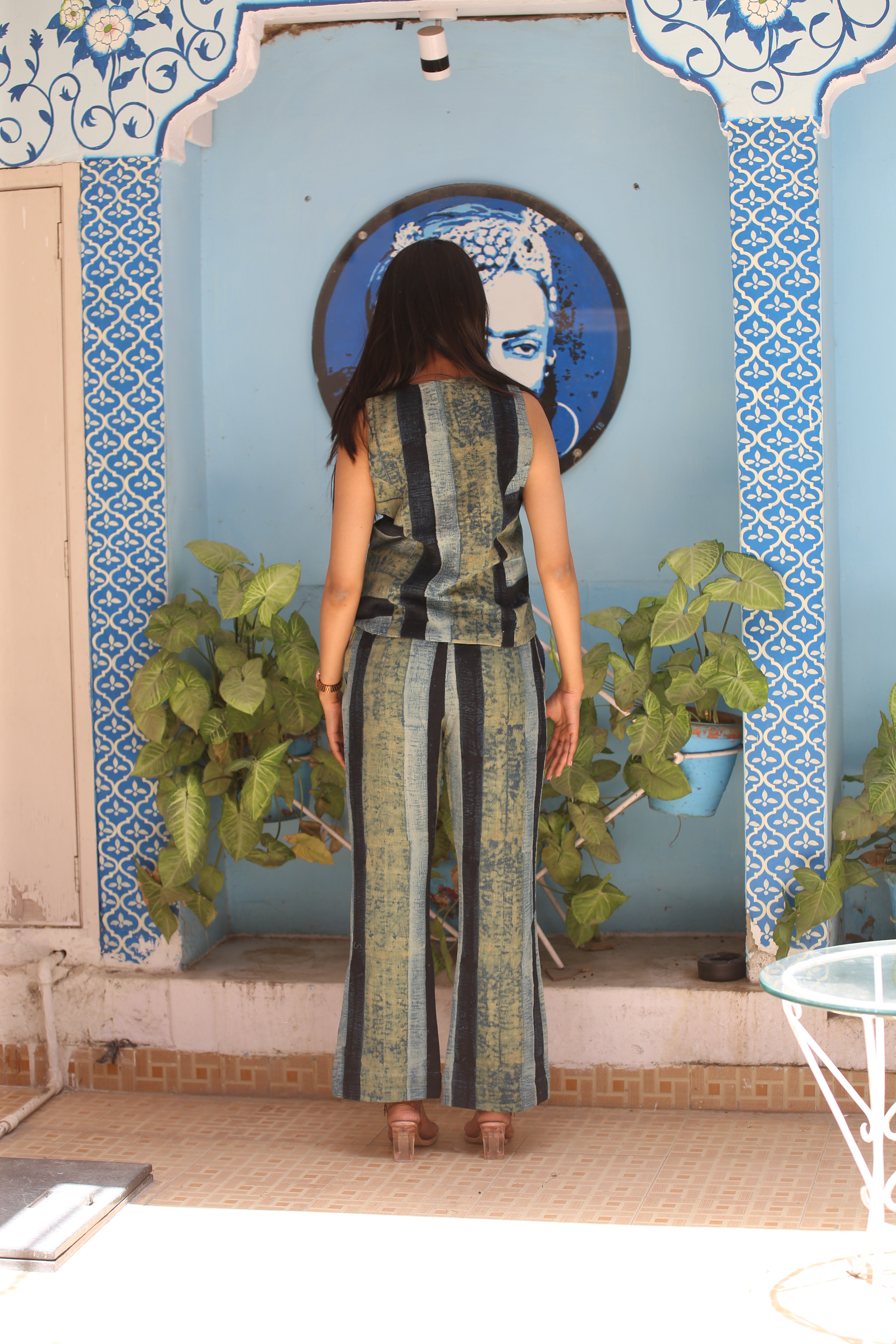 Indigo Striped Tie-Up Kala Cotton Co-Ord Set - Neela Ghar