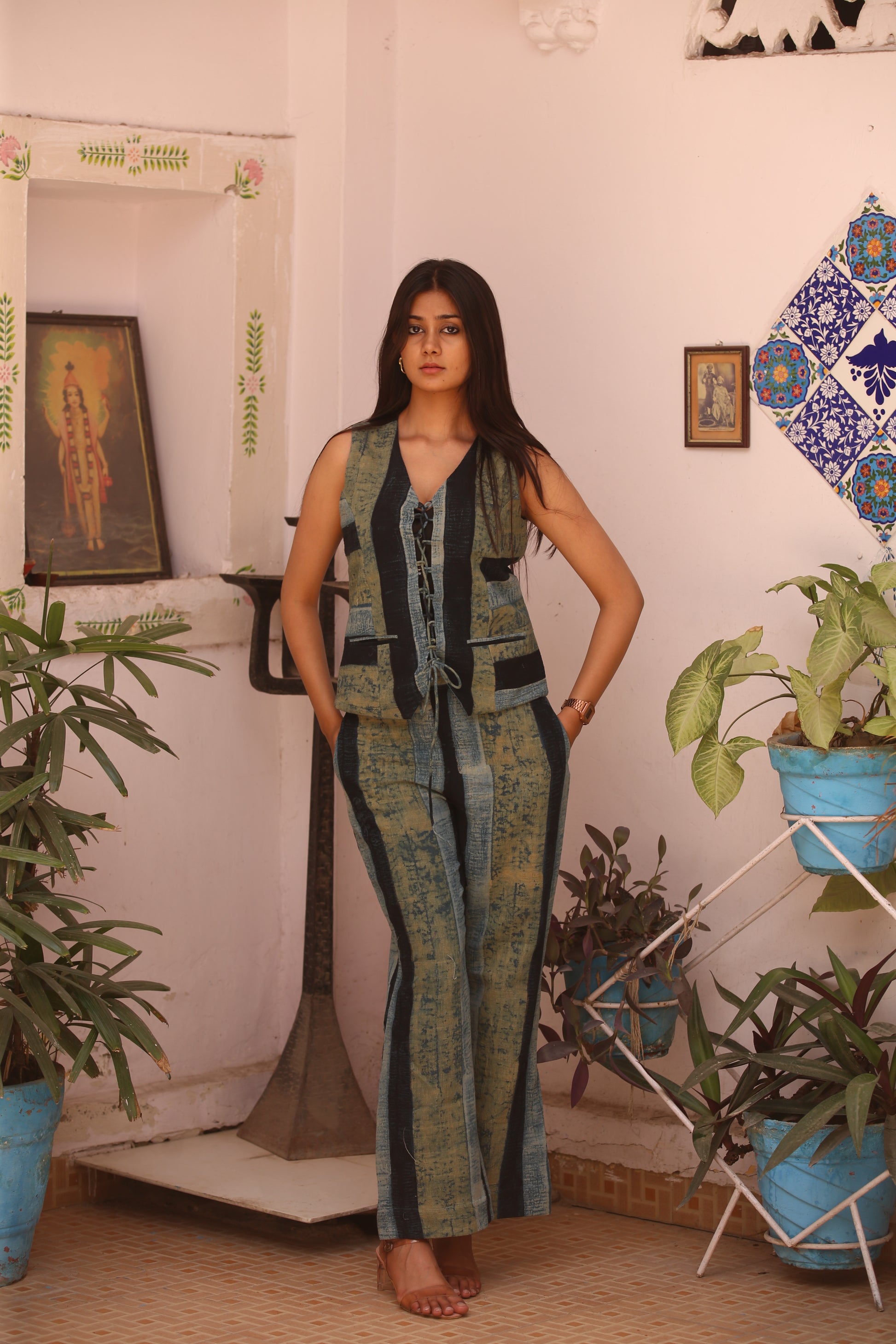 Indigo Striped Tie-Up Kala Cotton Vest