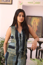 Indigo Striped Tie-Up Kala Cotton Vest - Neela Ghar