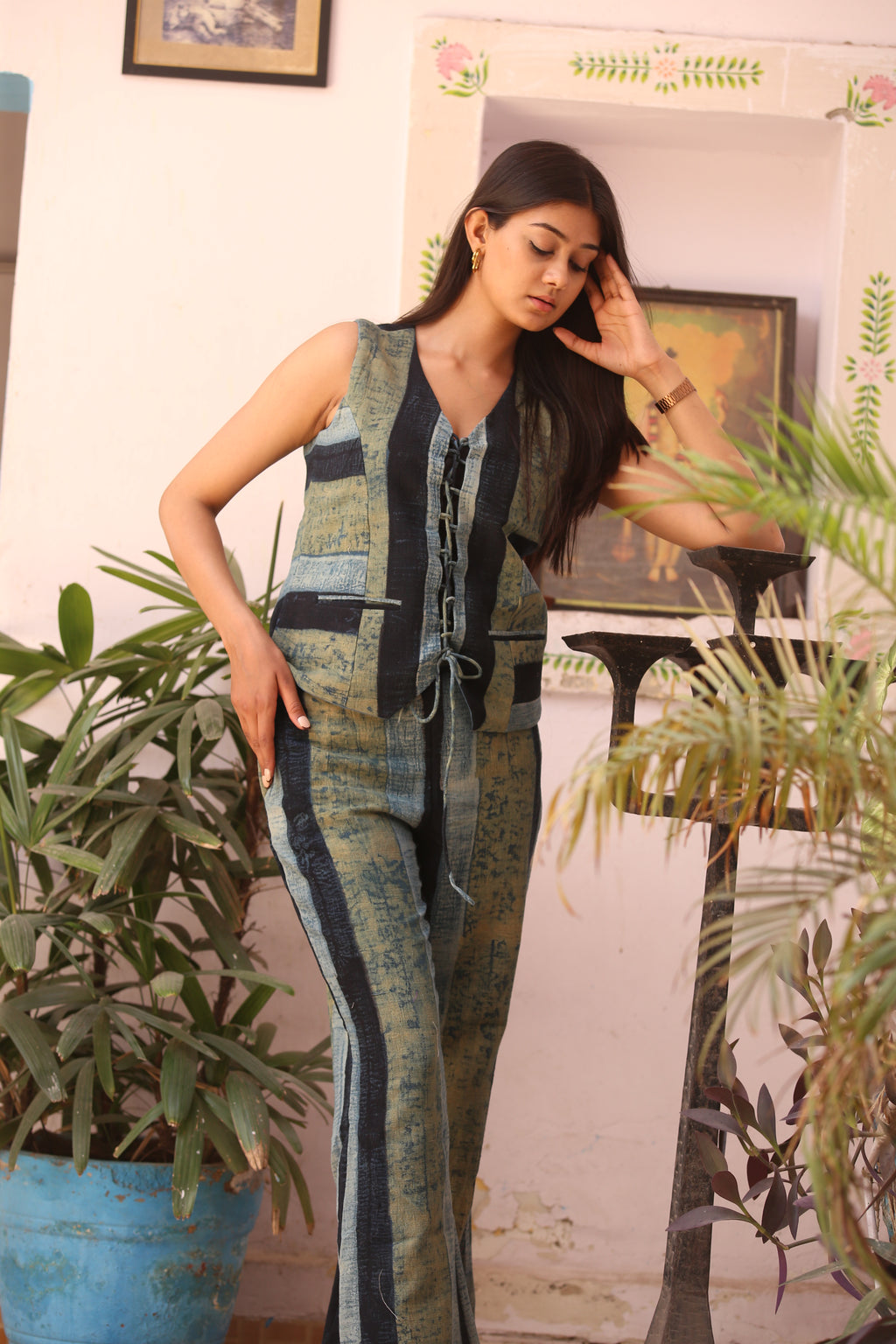 Indigo Striped Tie-Up Kala Cotton Vest