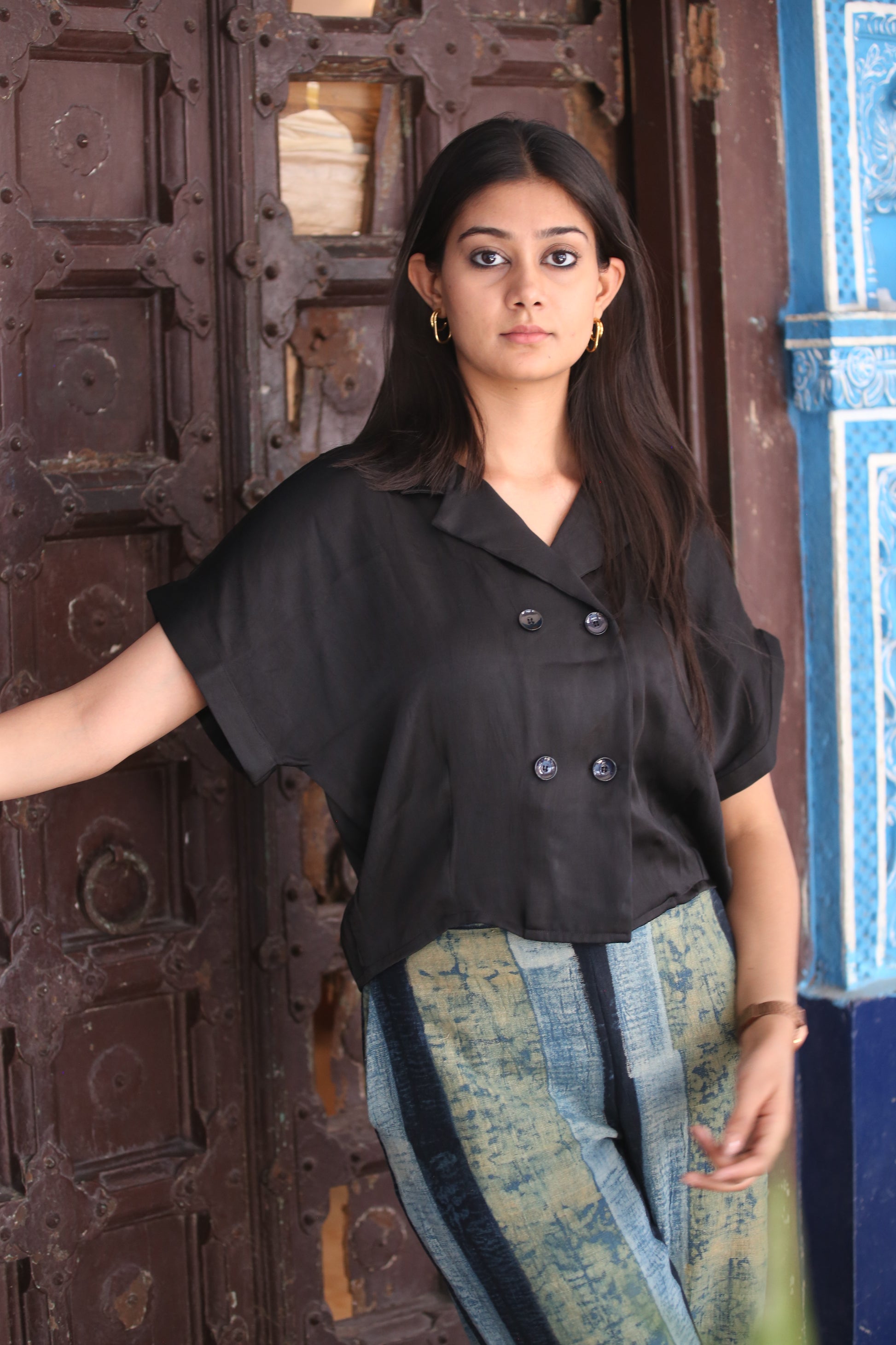 Black Box fit double breasted silk shirt