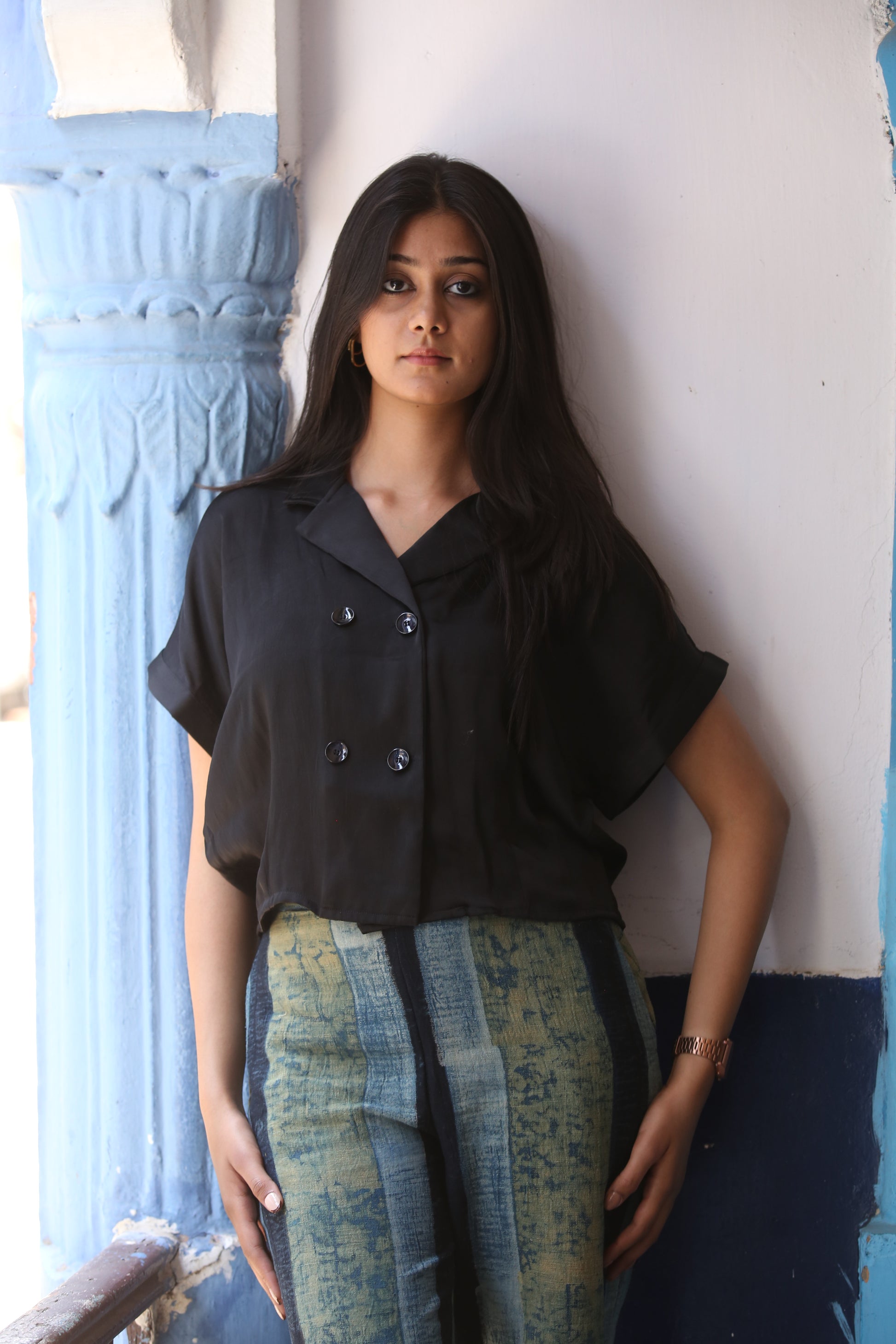 Black Box fit double breasted silk shirt