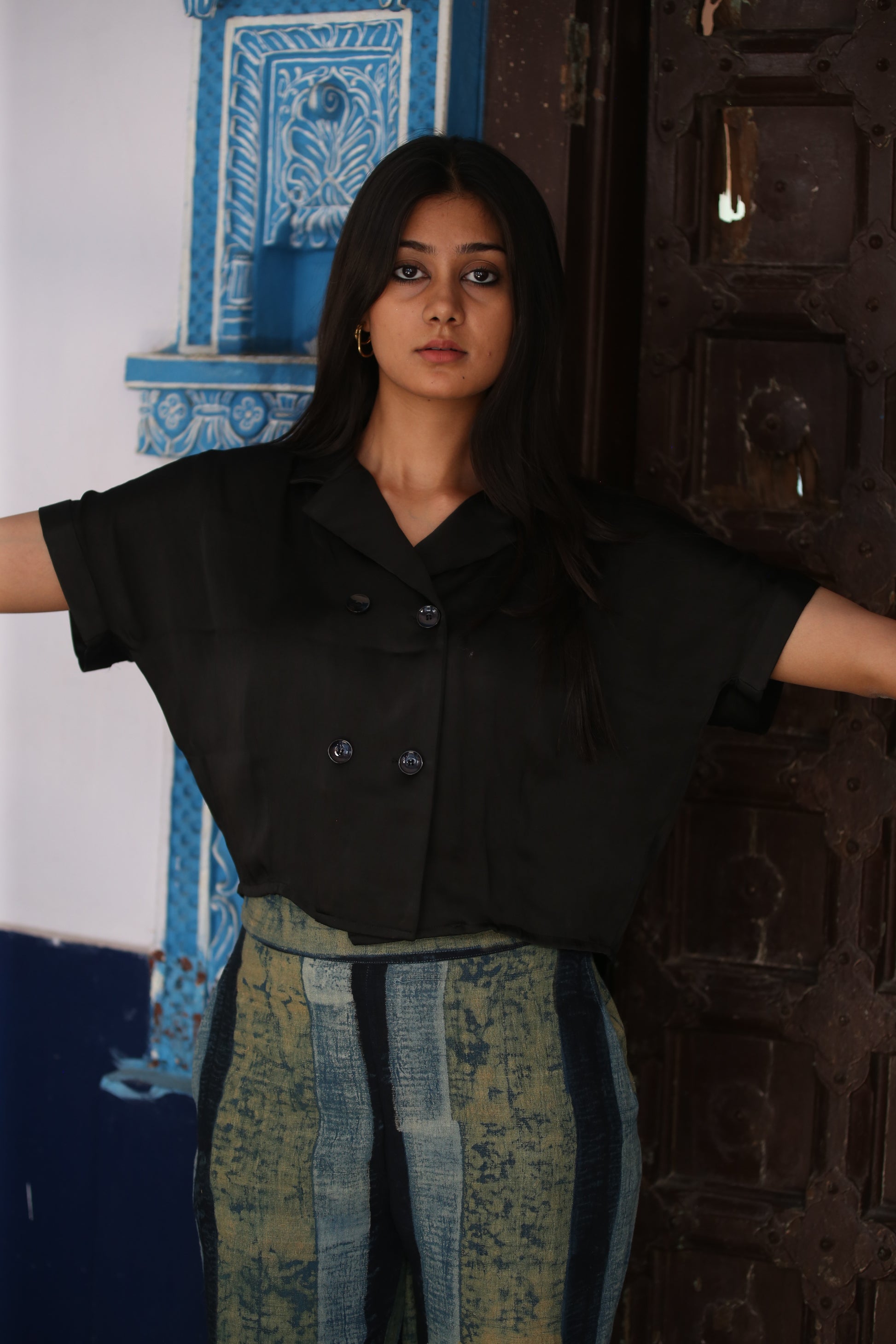 Black Box fit double breasted silk shirt