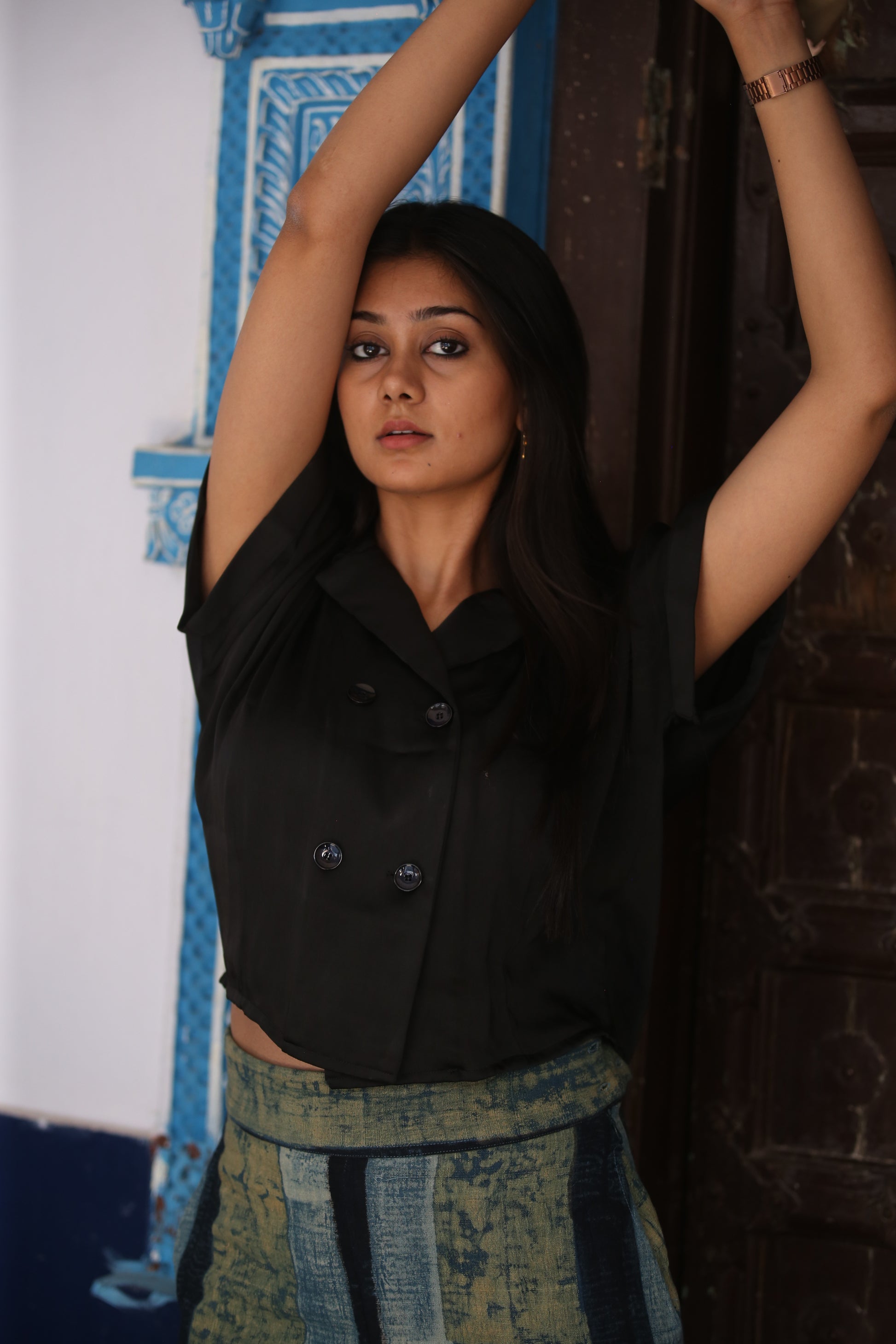 Black Box fit double breasted silk shirt