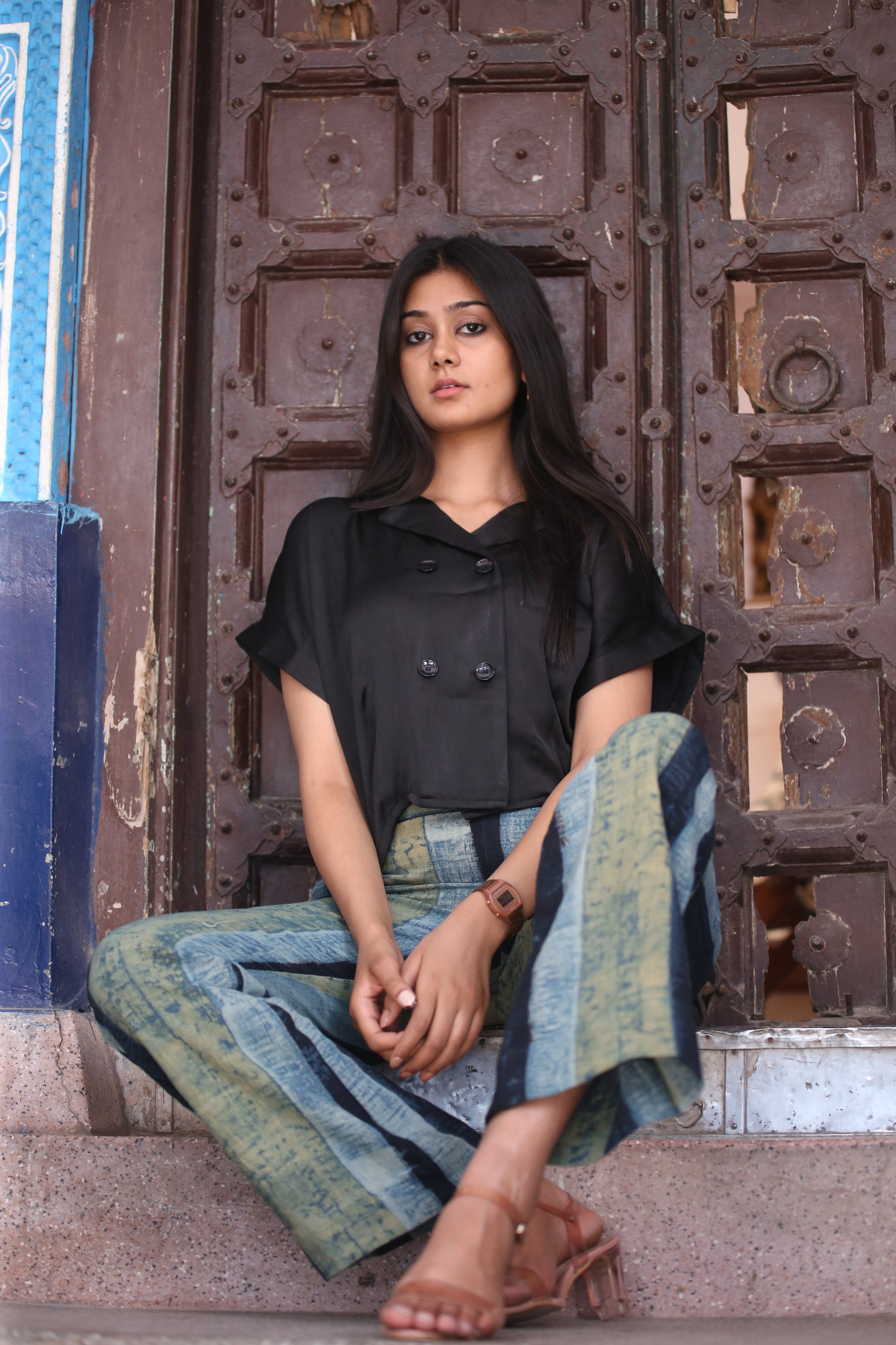 Black Box fit double breasted silk shirt