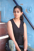 Handwoven Black Cotton Vest - Timeless Kala Cotton Apparel - Neela Ghar