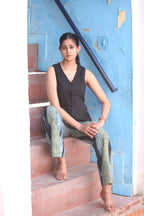 Handwoven Black Cotton Vest - Timeless Kala Cotton Apparel - Neela Ghar
