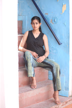 Handwoven Black Cotton Vest - Timeless Kala Cotton Apparel - Neela Ghar